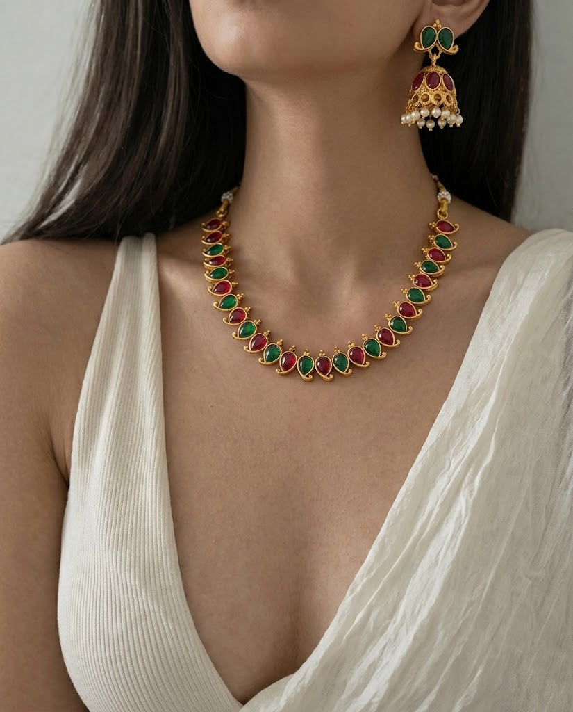 Regal Peacock Gemstone Necklace Set