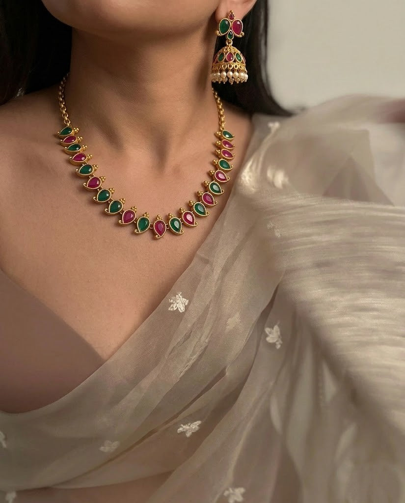 Regal Peacock Gemstone Necklace Set