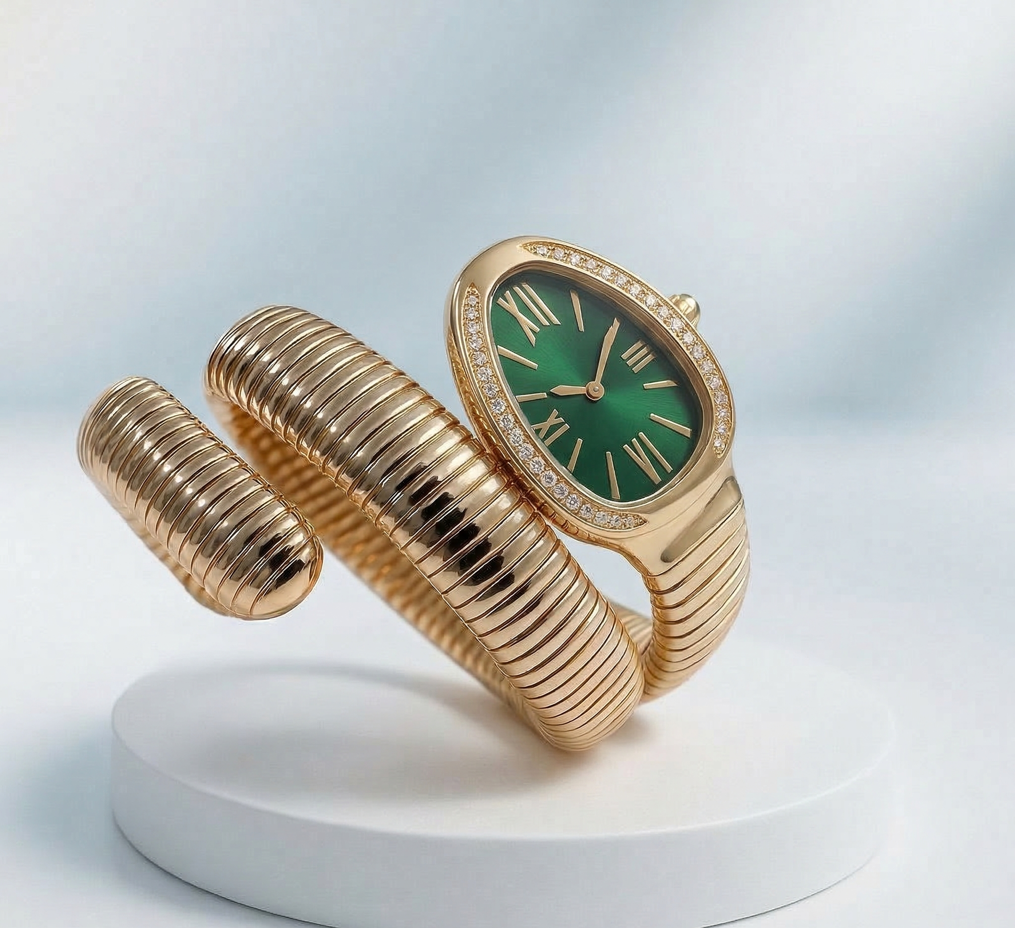 Emerald Snake Wrap Gold Bracelet Watch - CHEXE LIFESTYLE PRIVATE LIMITED
