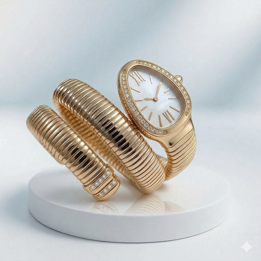 Golden Snake Wrap Bracelet Watch - CHEXE LIFESTYLE PRIVATE LIMITED
