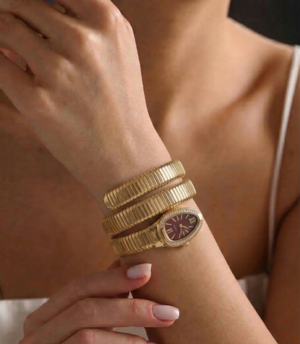 Snake Style Gold Bracelet Watch - CHEXE LIFESTYLE PRIVATE LIMITED