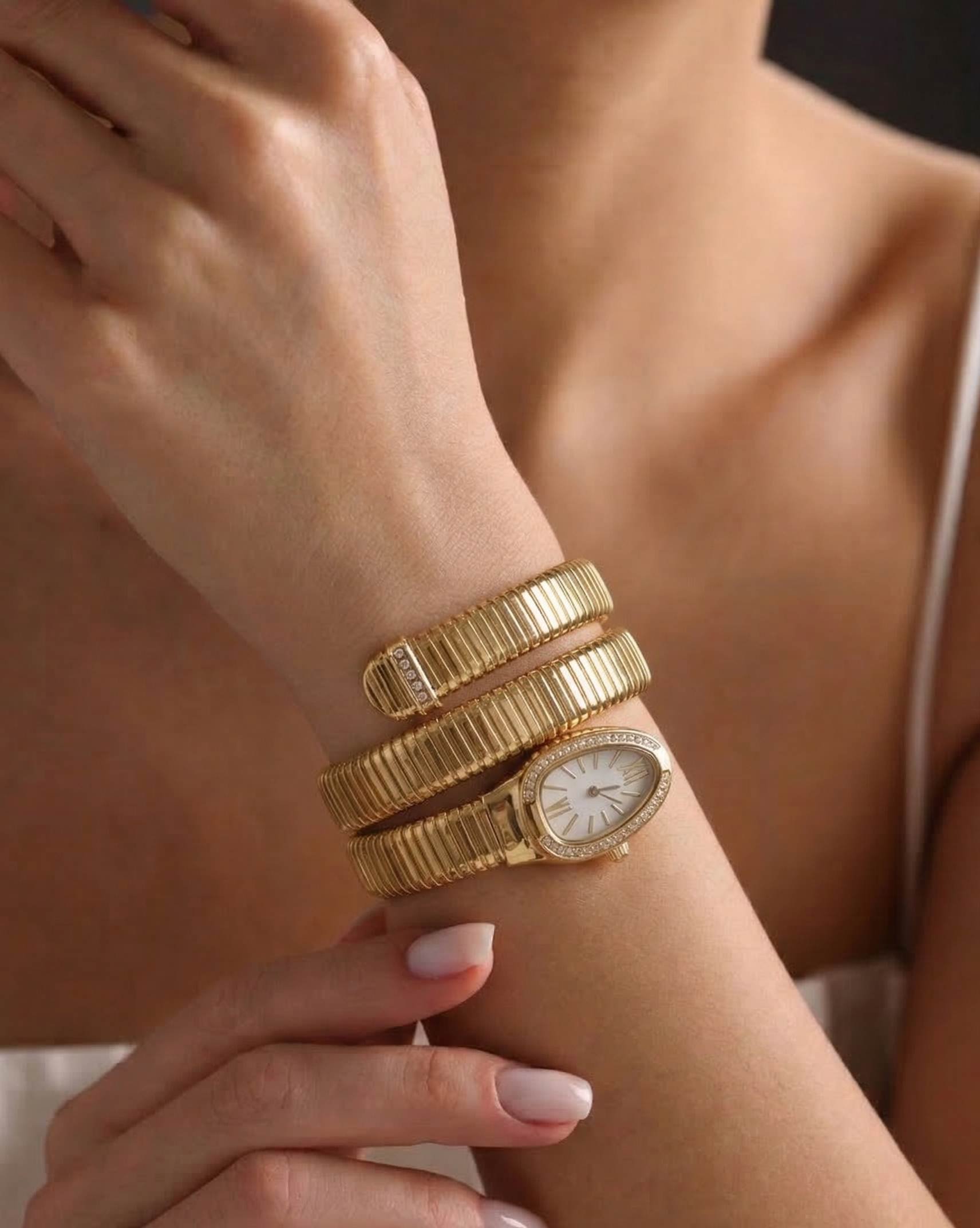 Golden Snake Wrap Bracelet Watch - CHEXE LIFESTYLE PRIVATE LIMITED