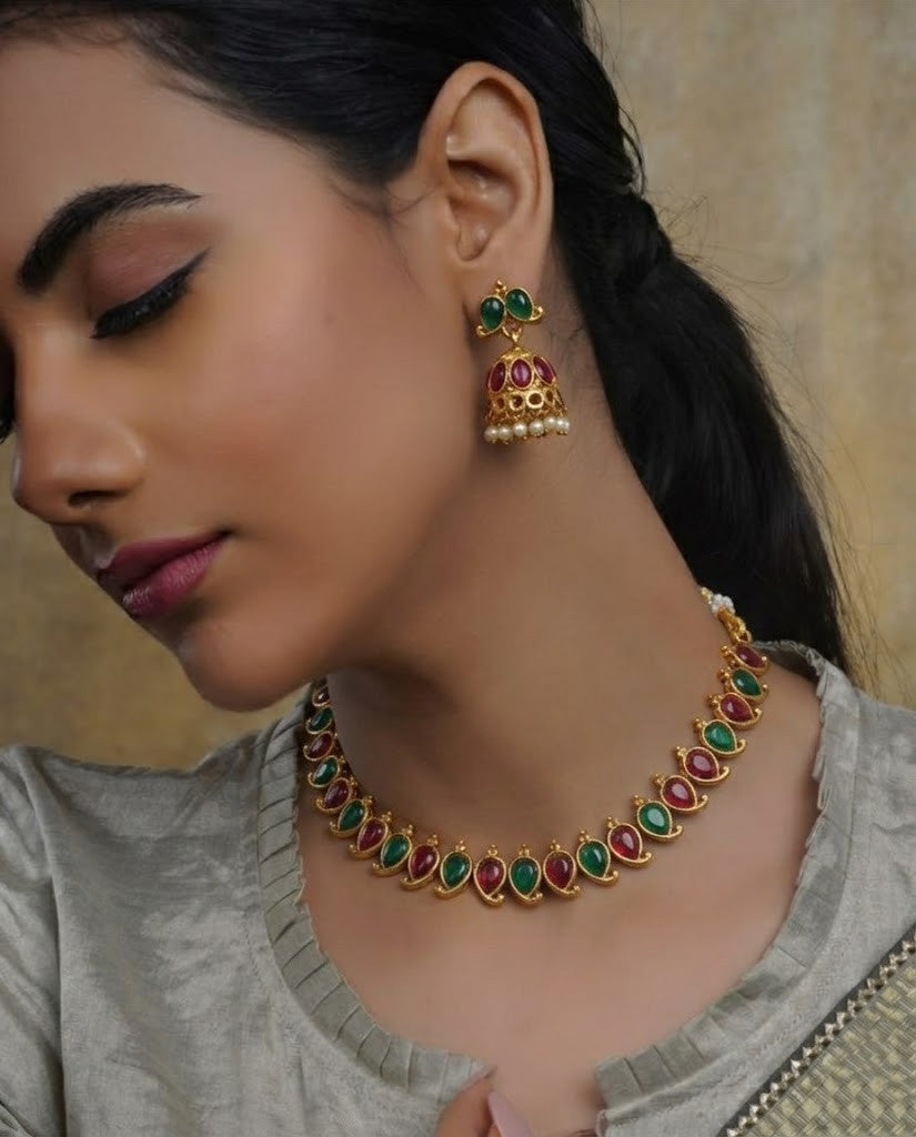 Regal Peacock Gemstone Necklace Set