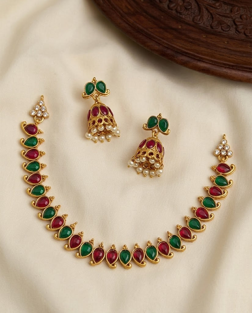Regal Peacock Gemstone Necklace Set