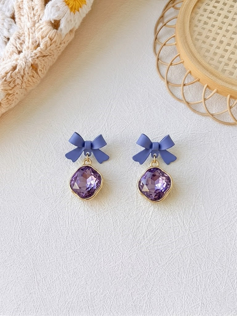 Purple Gem Bow Earrings