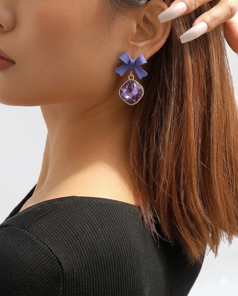 Purple Gem Bow Earrings