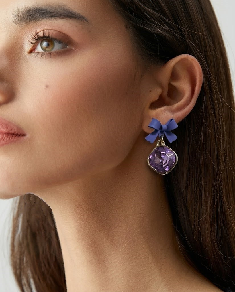 Purple Gem Bow Earrings
