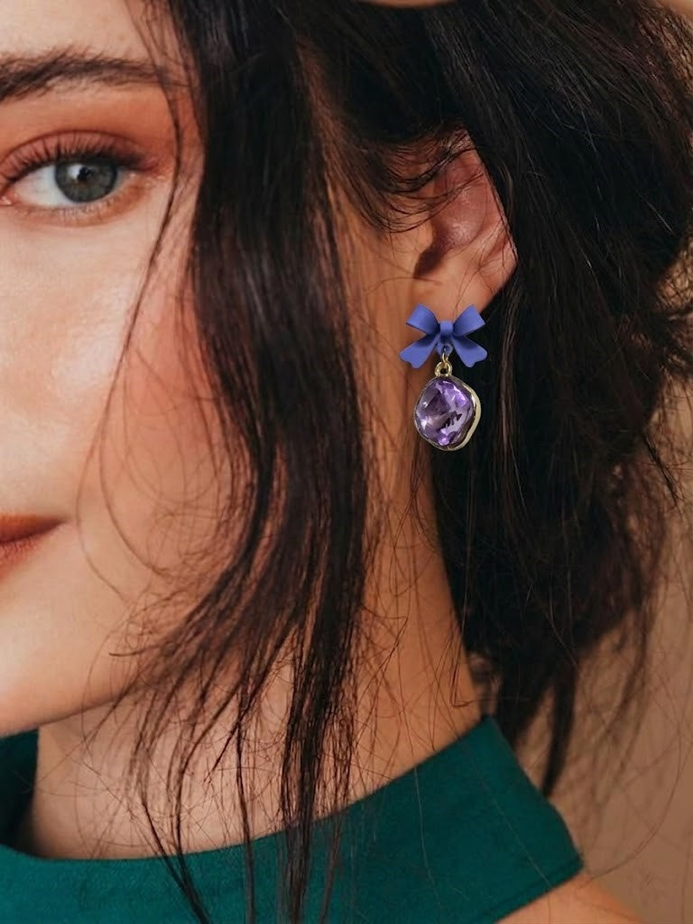 Purple Gem Bow Earrings